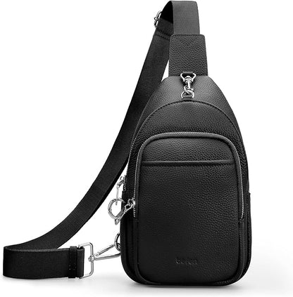befen Genuine Leather Small Sling Bag for Women Anti-Theft Crossbody Chest Bags Multi-Pockets Fanny Pack with RFID Card Slots