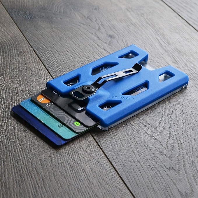 GOVO T4 Badge Holder/Wallet - Durable Polycarbonate ID/Credit Holder with Metal Clip and 4 Cards Slot (Holds 1 to 4 Cards) (Blue)