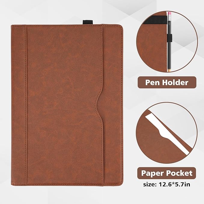 TYTX Compatible with MacBook Air 13 Inch Leather Case, for Model A2337 M1 A2179 A1932 2018-2021 Retina Display Touch ID, PU Leather Laptop Case with Pocket for Papers and Pen Holder, Dark Brown