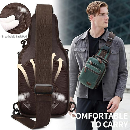 Nerlion Sling Bag for Men Waxed Canvas Crossbody Bag Chest Bag Water Resistant Shoulder Bag Casual Daypack