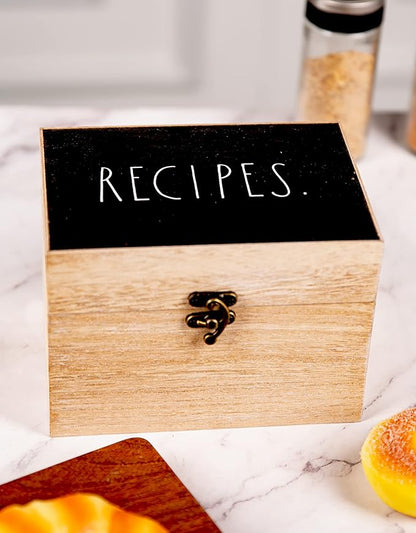 Wooden Box – Wood Storage Box - Wood Recipe Box with Lid and Metal Clasp - Rustic Vintage Farmhouse Recipe Box with Lid Wood Chest Design - Multipurpose Organizer – Birthday Gift for Women (Style 1)