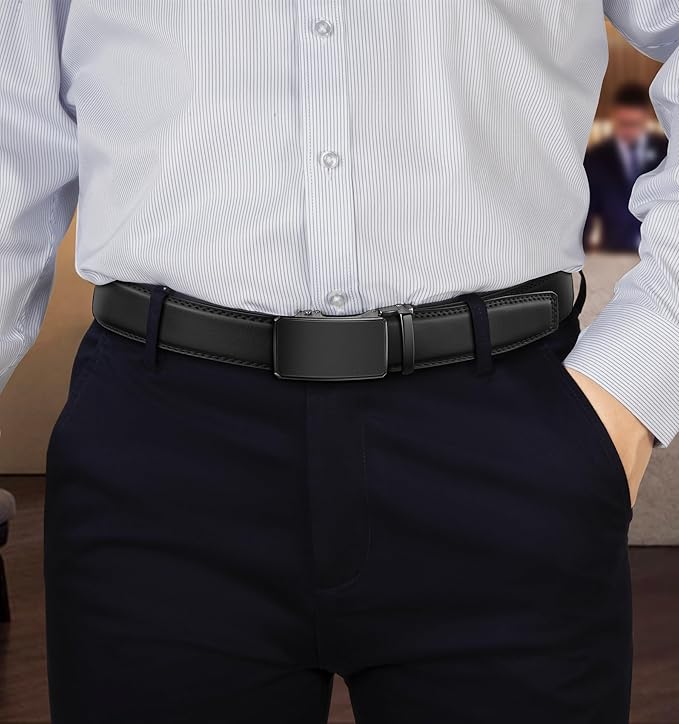 KEMISANT Men Belt 2 Pack, Leather Ratchet Belt Easy Click Slide For Men 1 3/8",Cut for Fit