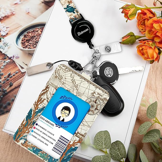 bolimoss Sea Turtle Lanyards for ID Badges, Cute Leather ID Badge Card Holder with Detachable Adjustable Neck Lanyard Strap,Retractable Badge Holders with Quick Release Buckles for Teacher Student
