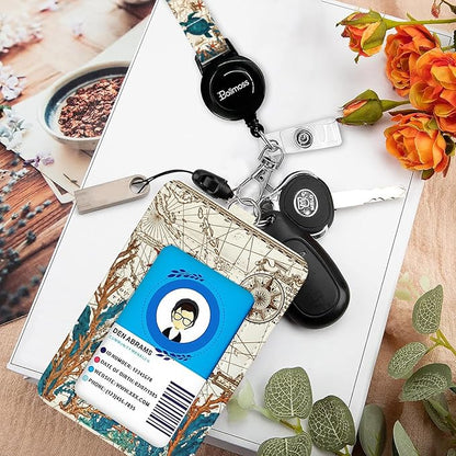 bolimoss Sea Turtle Lanyards for ID Badges, Cute Leather ID Badge Card Holder with Detachable Adjustable Neck Lanyard Strap,Retractable Badge Holders with Quick Release Buckles for Teacher Student