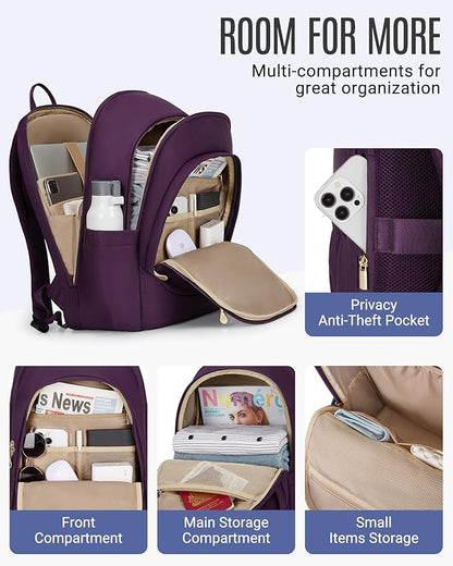 LIGHT FLIGHT Travel Backpacks Laptop Backpack for Women 15.6 inches Computer Bags for Work Travel College, Gifts for Women, Purple