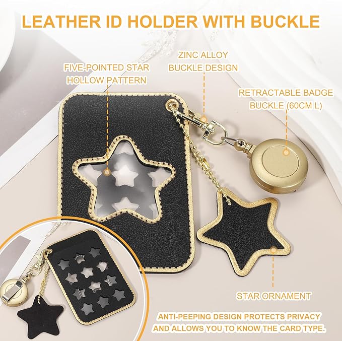 PATIKIL Retractable Badge Holders, 2 Pcs Cute Leather ID Holder with Badge Reels Keychain ID Card Clip Protector Cover for Women Work Office Business Trip, Black/Yellow