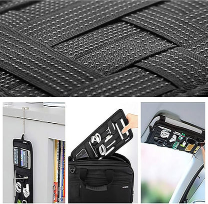 Car Sun Visor Organizer, Auto Interior Accessories Pocket Organizer, Car Visor Storage Anti-Slip Elastic Woven Board Personal Belonging Storage Pouch, Interior Accessories Pocket Organizer (Black)