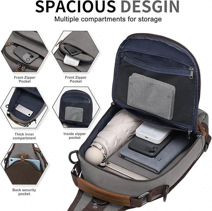 Canvas Sling Bag for Men, Waxed Canvas Crossbody Bag, Retro Vintage Chest Bag Spacious for Outdoor College Work