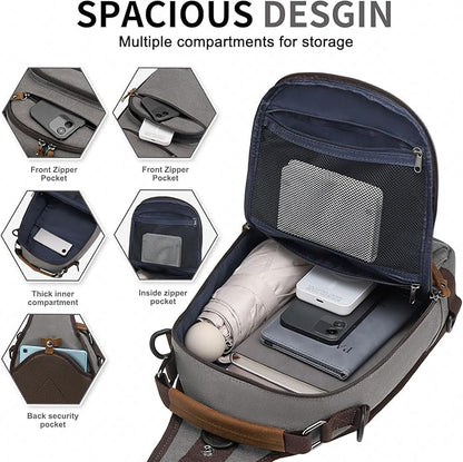 Canvas Sling Bag for Men, Waxed Canvas Crossbody Bag, Retro Vintage Chest Bag Spacious for Outdoor College Work