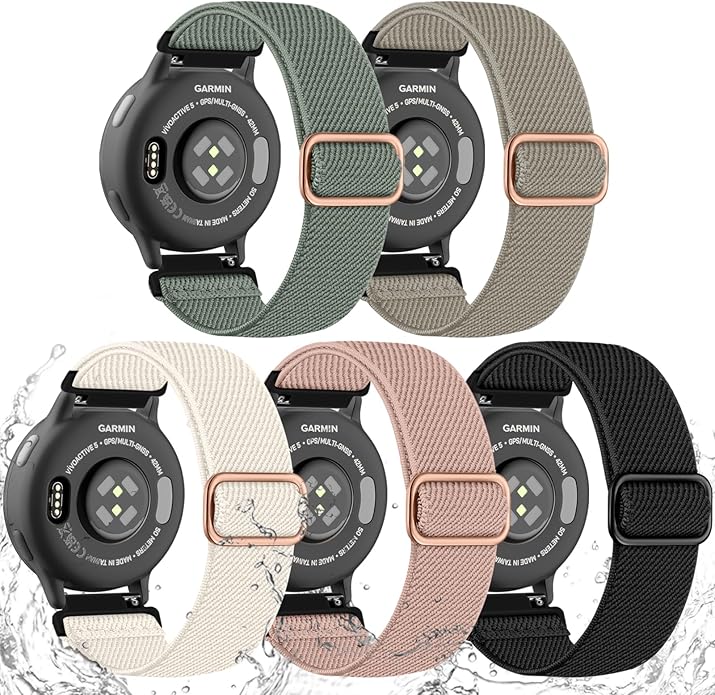 20mm Stretchy Watch Band Compatible with Garmin Vivoactive 5 6 Watch Bands,Quick Release Water-Resistant Nylon Elastic Strap for Vivoactive 3/Venu Sq/Sq 2/Sq Music, Forerunner 245/165/55/570 Women Men
