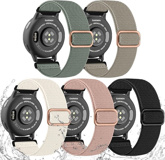 20mm Stretchy Watch Band Compatible with Garmin Vivoactive 5 6 Watch Bands,Quick Release Water-Resistant Nylon Elastic Strap for Vivoactive 3/Venu Sq/Sq 2/Sq Music, Forerunner 245/165/55/570 Women Men