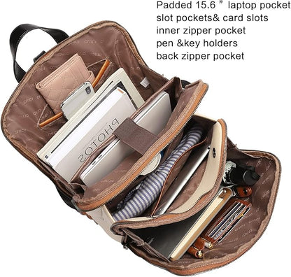 CLUCI Leather Backpack for Women, 15.6 inch Laptop Bag, Large Genuine Work Backpack Travel Back
