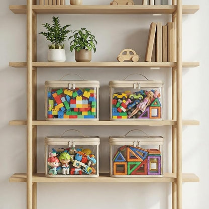 holay Clear Toy Storage Bags with Handle, 4 Pack Playroom Storage Organizer Bins Kids Toys, Board Games, Busy Bags, and Homeschool Supplies –Transparent PVC with Reinforced Base(Brown, Small)