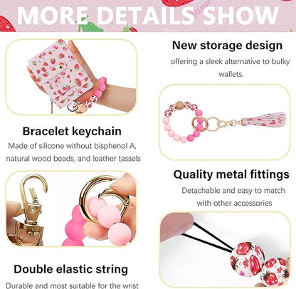 KNGITRYI Wallet Keychain Wristlet for Women,Slim RFID Credit Card Holder Purse Tassel Keychain Bangle Key Ring for Men Women