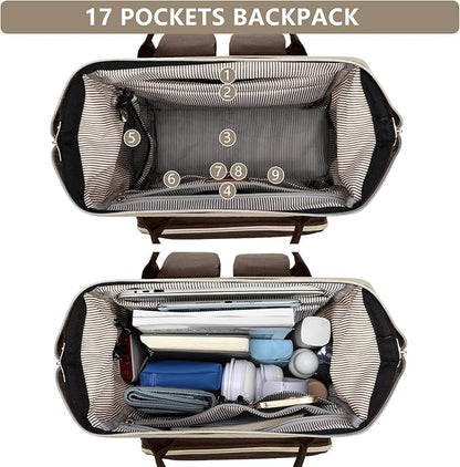 Laptop Backpack Women Work Bag: 15.6 inch Work Bookbag with USB Charging Port Large Travel Backpack Purse for College Nurse Casual Daypack for Teacher Professional Computer Backpack Apricot Coffee