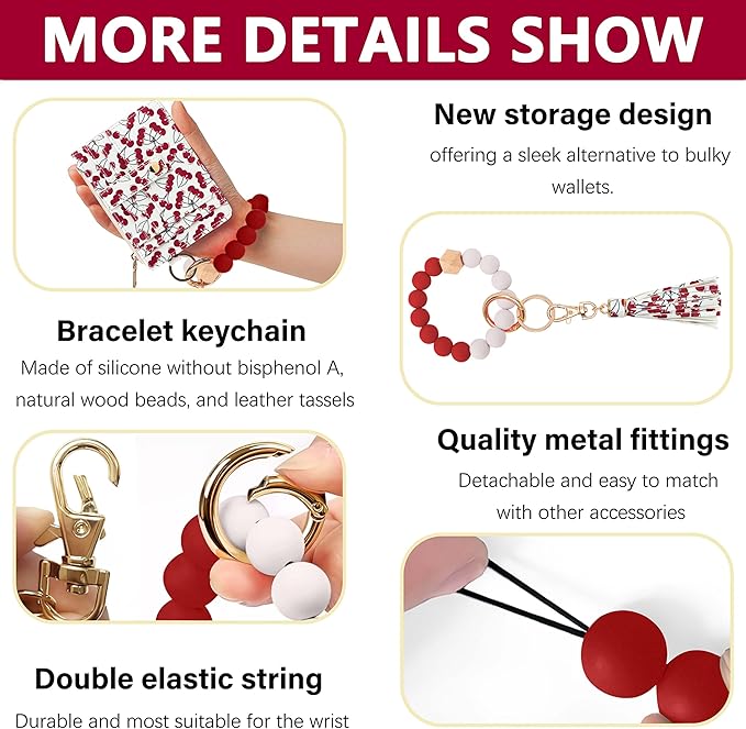 KNGITRYI Wallet Keychain Wristlet for Women,Slim RFID Credit Card Holder Purse Tassel Keychain Bangle Key Ring for Men Women