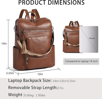 Shrrie Vegan Leather Laptop Backpack for Women 15.6 inch Work Backpack Fashion Travel Backpack Purse for Business College