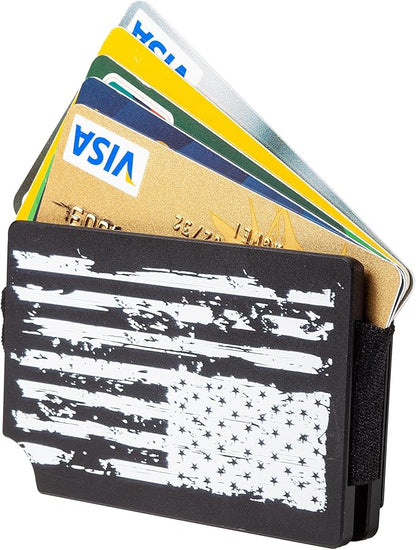 Slim Wallet for Men,RFID Blocking Minimalist Metal Wallet, Money Clip/Cash Holder, Front Pocket Aluminum Credit Card Holder, Ideal Gift for Men,Black-American USA Flag