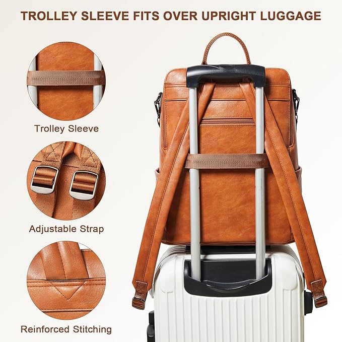 Shrrie Laptop Backpack for Women 15.6 inch,Travel Leather Backpack Purse Nurse Teacher Carry on Backpack Computer Bag,Professional Water-Resistant College Business Work Casual Daypack,Brown