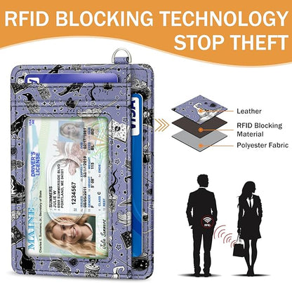 Yonlevres Credit Card Holder Slim Wallet, Magic Goth RFID Wallet Women Front Pocket Small Card Holder Travel Cute Funny Thin Card Case ID Window PU Leather RFID Blocking Card Organizer Gifts Girls