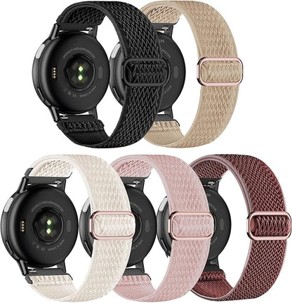 5 Pack Stretchy Nylon Watch Bands Compatible with Garmin Vivoactive 5/6/Forerunner 55/165,20mm Soft Elastic Fabric Adjustable Replacement Sport Straps for Garmin Venu Sq 2 Women Men