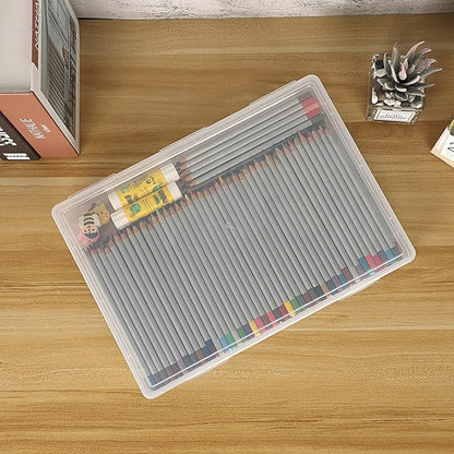 BTSKY Clear Plastic Storage Box with Flap Lid, Multipurpose Craft Organizers and Storage Box Art Supply Storage Organizer Plastic Sewing Box for Pencils Markers Notebooks A4 Files, 3 Pack Large