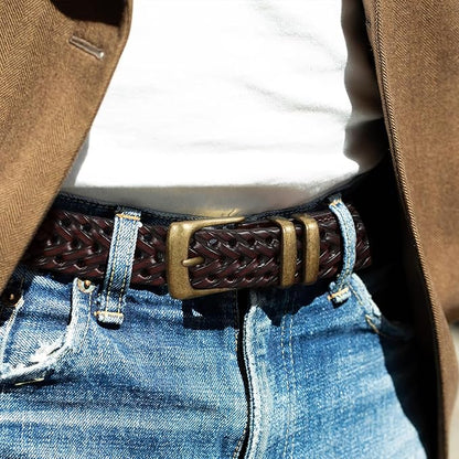BELTROAD Braided Leather Belt for Men Casual Jeans Golf, Men's Leather Woven Alloy Buckle Hand Braided Belts Gift for Men