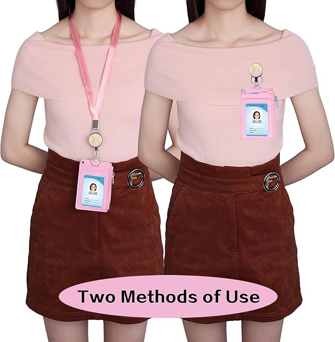 【2025 New】 Cute ID Badge Holder Retractable Lanyard Reel Clip with Heavy Duty Carabiner,5 Card Slots in 2 Sided with Key Ring and Zipper for Students Teens Boys Girls Office Staff Women (Lovely Girl)