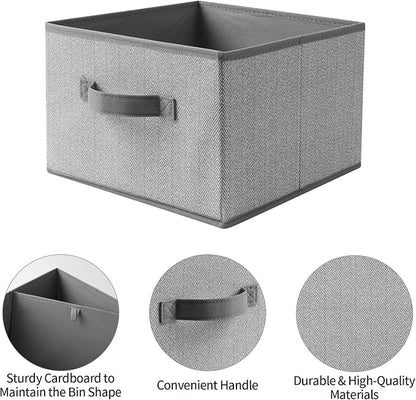 Storage Baskets, 11-Inch Woven Fabric Bins, Storage Cubes with Reinforced Handles, Organizer Bins for Closet Shelves, Foldable, for Toys, Clothes (2PCS/Grey-11*11*7.8inch)
