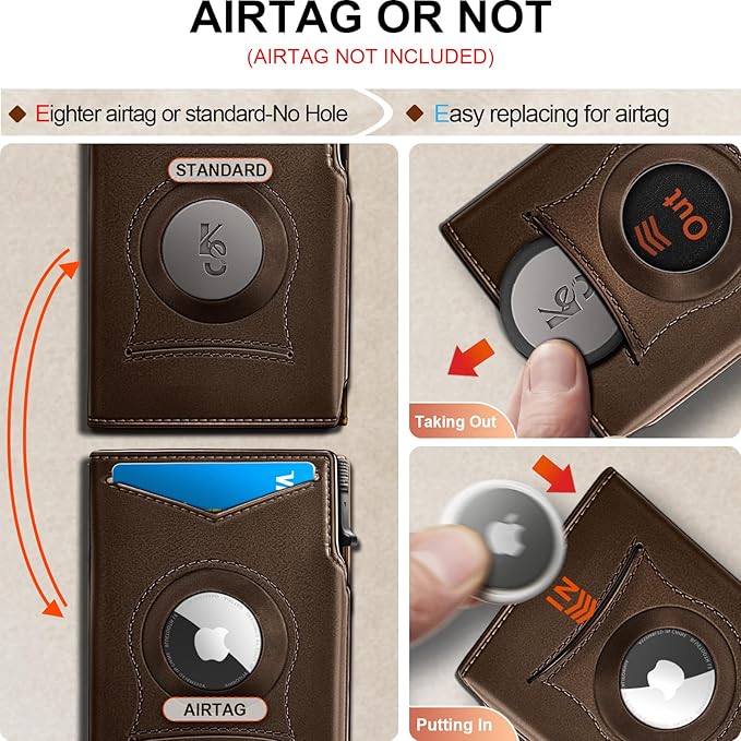 KEMISANT Airtag Wallet Men Gift,Mens Slim Front Pocket Wallet Money Clip Standard or Apple Airtag Use 3.8"×2.8"×0.9"