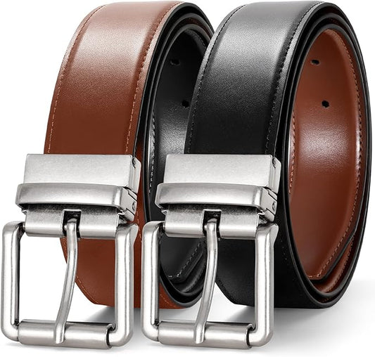JASGOOD Men's Belt, Reversible Leather Belts for Men for Dress Pants, One Reverse For 2 Sides Casual Belt