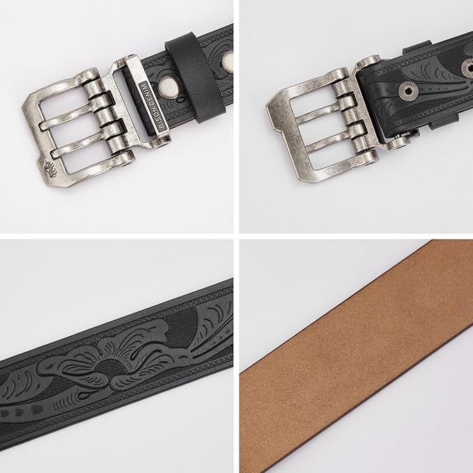 BISON DENIM Men's Belts Leather Dress Genuine Leather Classic Heavy Duty Buckle Belt Casual for Jeans