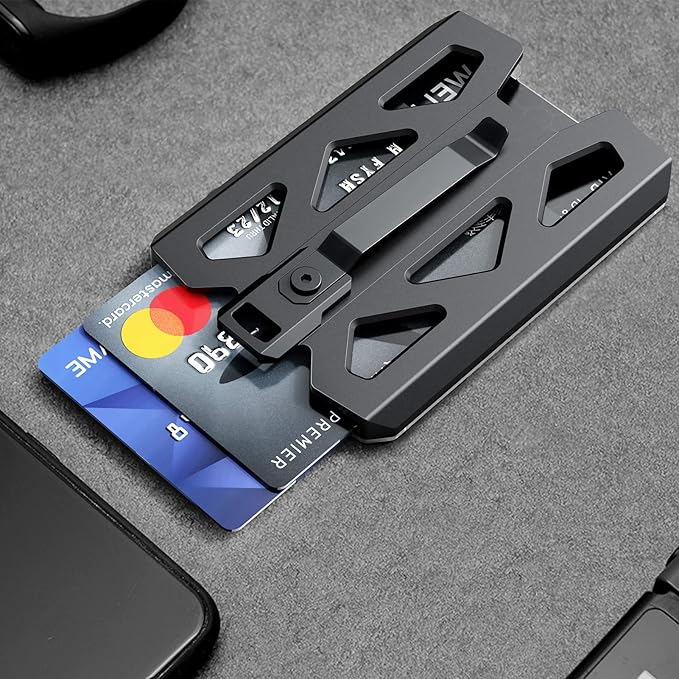 Badge Holder Wallet, Aluminum Card Holder with Metal Clip, Lanyard ID Holder 4 Cards Storable for Business Office Work Police Outdoor Gift (Black02)