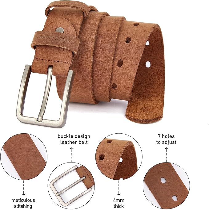 BISON DENIM Men's Belts Leather Dress Genuine Leather Classic Heavy Duty Buckle Belt Casual for Jeans