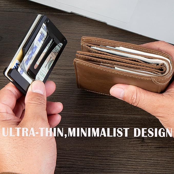 Minimalist Slim Wallet for Men,RFID Blocking Metal Wallet,Aluminum Credit Card Holder & Money Clip 12-15 Cards,Slim Rfid Front Pocket Mens Wallet,Wood American USA Flag