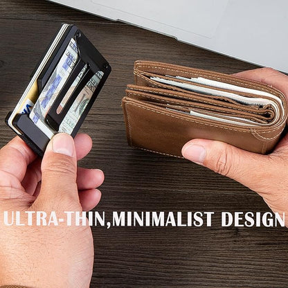 Minimalist Slim Wallet for Men,RFID Blocking Metal Wallet,Aluminum Credit Card Holder & Money Clip 12-15 Cards,Slim Rfid Front Pocket Mens Wallet,Redline-American USA Flag Eagle