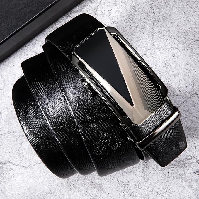 Dubulle Designer Mens Belts, Sliding Automatic Buckle Ratchet Dress Belt TOP Genuine Leather Strap Gifts