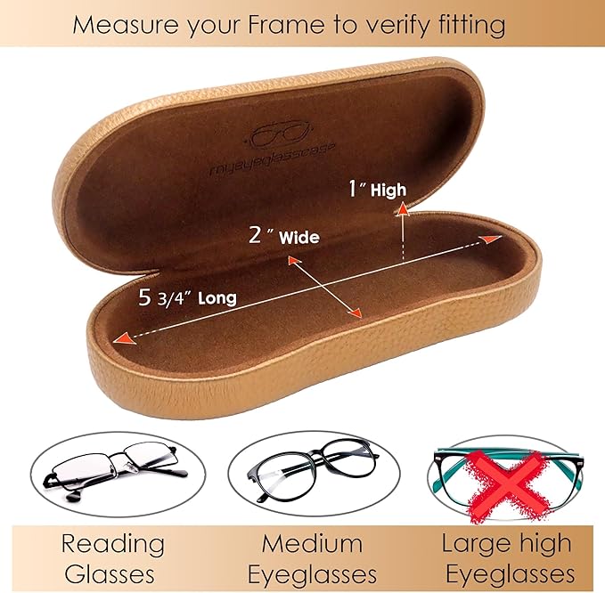 MyEyeglassCase Hard Shell Glasses case, Medium Eyeglasses Holder, Easy Open Lip for Men Women, Portable Sleeve Pouch & Cloth