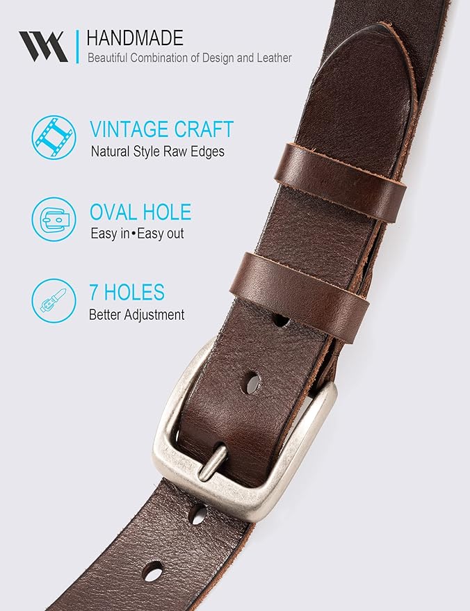 WOLFANT Leather Belt for Men,100% Italian Full Grain Real Solid Leather