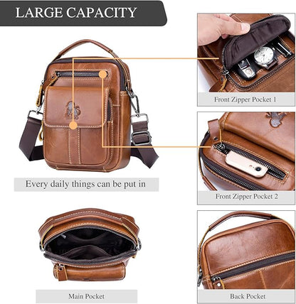 BAIGIO Genuine Leather Small Messenger Bag for Men Crossbody Shoulder Bag for Ipad MIni Handbag Man Purse for Daily Business | Genuine Leather, Small, for Ipad Mini, Man Purse, for Daily Business