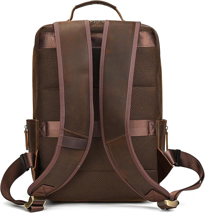 Vintage Full Grain Leather Backpack for Men, 16" Laptop Rucksack For Men Hiking Trave Work Business Bag, Brown