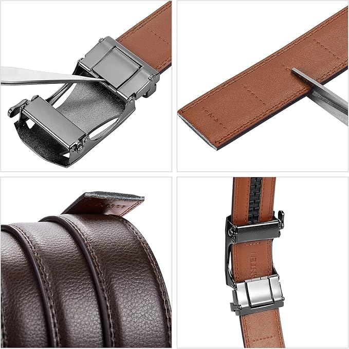BOSTANTEN Mens Belt Leather Ratchet Belt For Men Dress and Casual with Adjustable Buckle, Trim to Fit