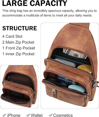 MASINTOR Sling Bag for Women - Crossbody Bags Fanny Pack with Vegan Leather - Adjustable Sling Backack for Travel