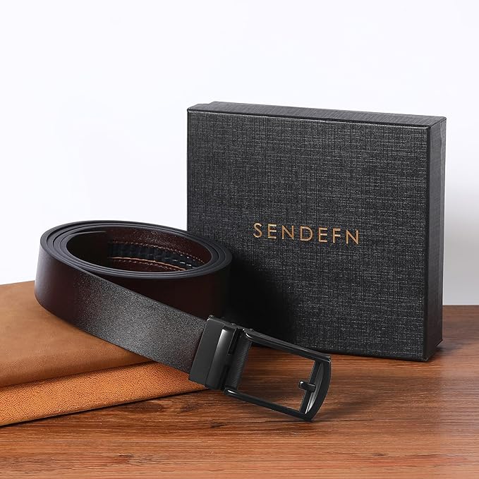 SENDEFN Men's Leather Dress Casual Belt 1 3/8" Automatic Adjustable Click Buckle Belts with Gift Box