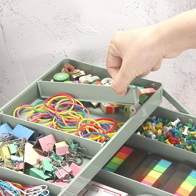 Tackle Box, 16-Inch Extra Large Art Storage Box with 3-Layer Folding Trays, Multipurpose Craft Organizers and Storage w/ Adjustable Dividers, Portable Tool Box for Sewing Supplies,Medicine &Cosmetics