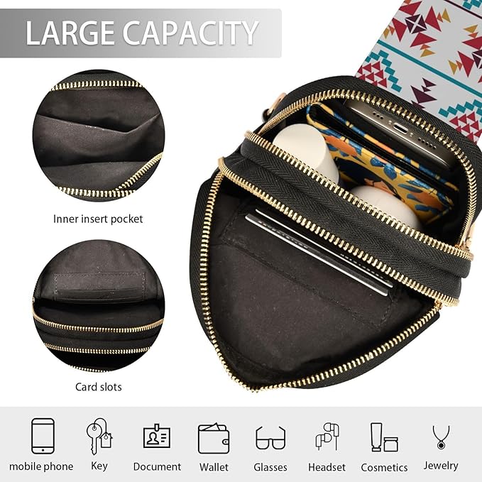 ZAZYXTJ Western Aztec Crossbody Sling Bag for Women Leather Small Chest Bag Adjustable Straps Daypack for Travel Sport Hiking