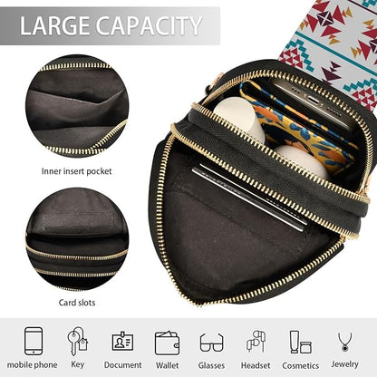 ZAZYXTJ Western Aztec Crossbody Sling Bag for Women Leather Small Chest Bag Adjustable Straps Daypack for Travel Sport Hiking