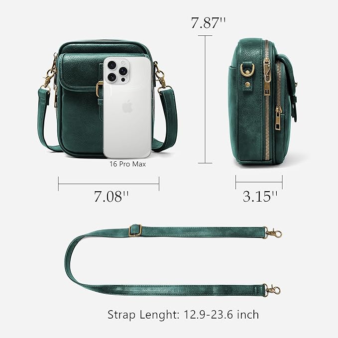Small Messenger Bag Vegan Leather Crossbody Bag for Women Men, Vintage Cross Body Shoulder Purse with Card Slots