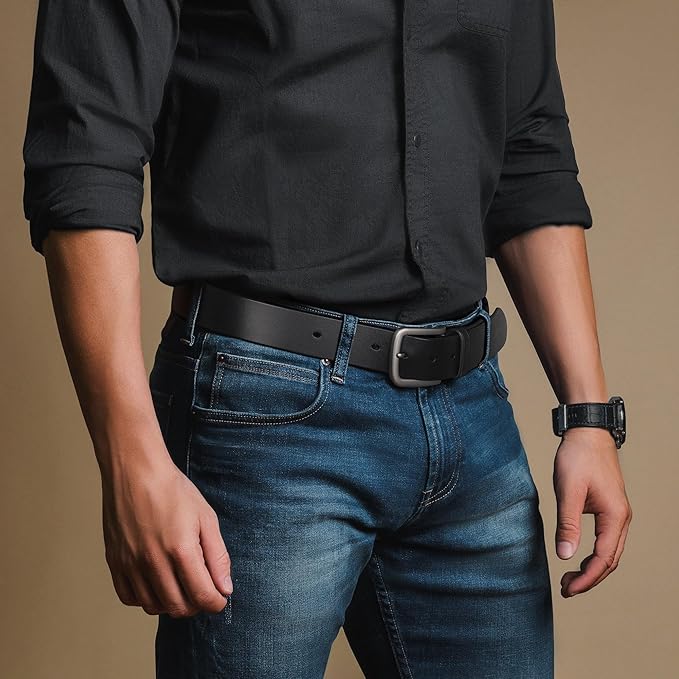 Buffway Men's Leather Belt,1.5" Handmade Top-Grain Leather–Durable,Comfortable,Suitable for Everyday Formal & Casual Wear