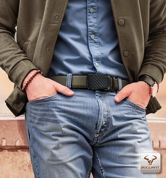 BULLIANT Men's Ratchet Belt 2 Pack-Click Leather Belt Adjustable for Men Gift 1 3/8-Cut for Perfect Fit